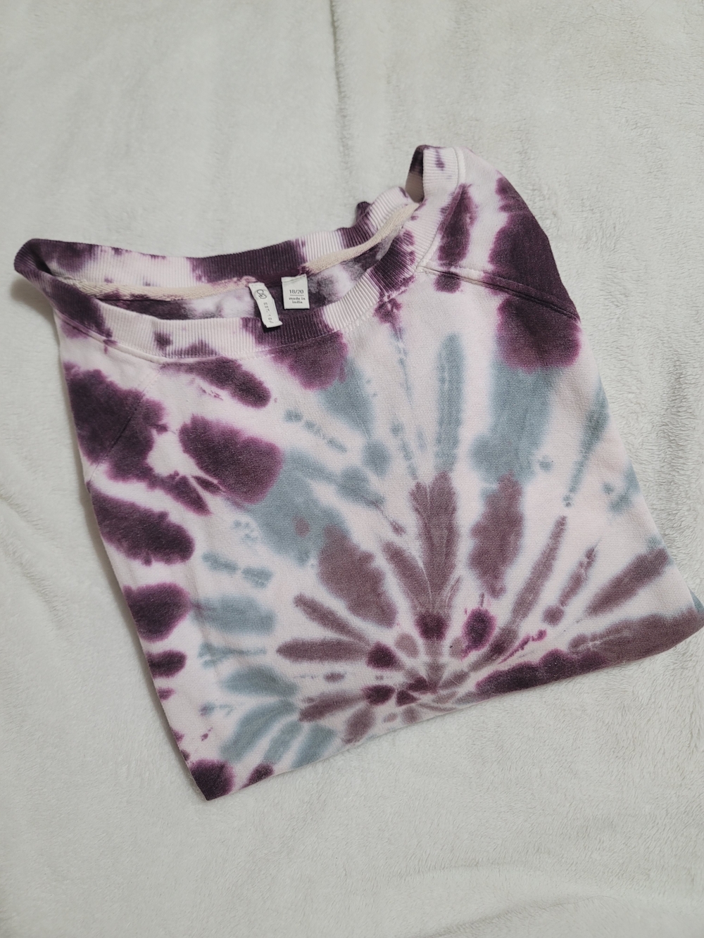 Cato Tie-Dye Crewneck Sweatshirt Top Purple & Gray Distressed Sz 18/20 Oversized
